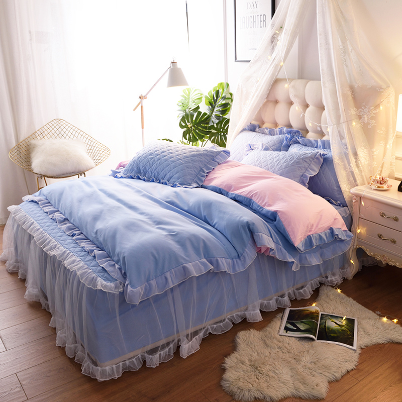 公主风加厚夹棉床裙款q床罩全棉纯棉四件套秋冬蕾丝少女心床上用