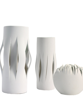 简约现代极简样板房客厅白色不规则陶瓷花瓶花器展示厅售楼处摆台