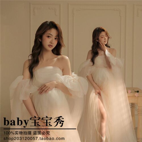 影楼新款网红孕妇照摄影仙气温柔连衣裙清M新孕妇甜美拍照主题服