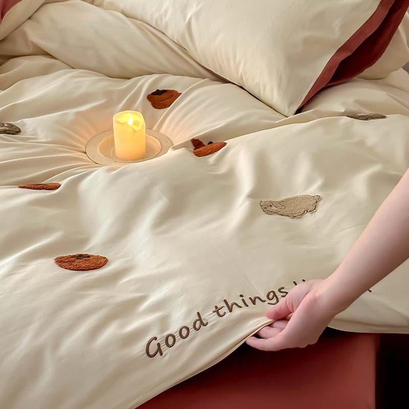 秋冬加厚100支全棉刺绣磨毛四件套 小清新纯棉床单儿童被套三件套