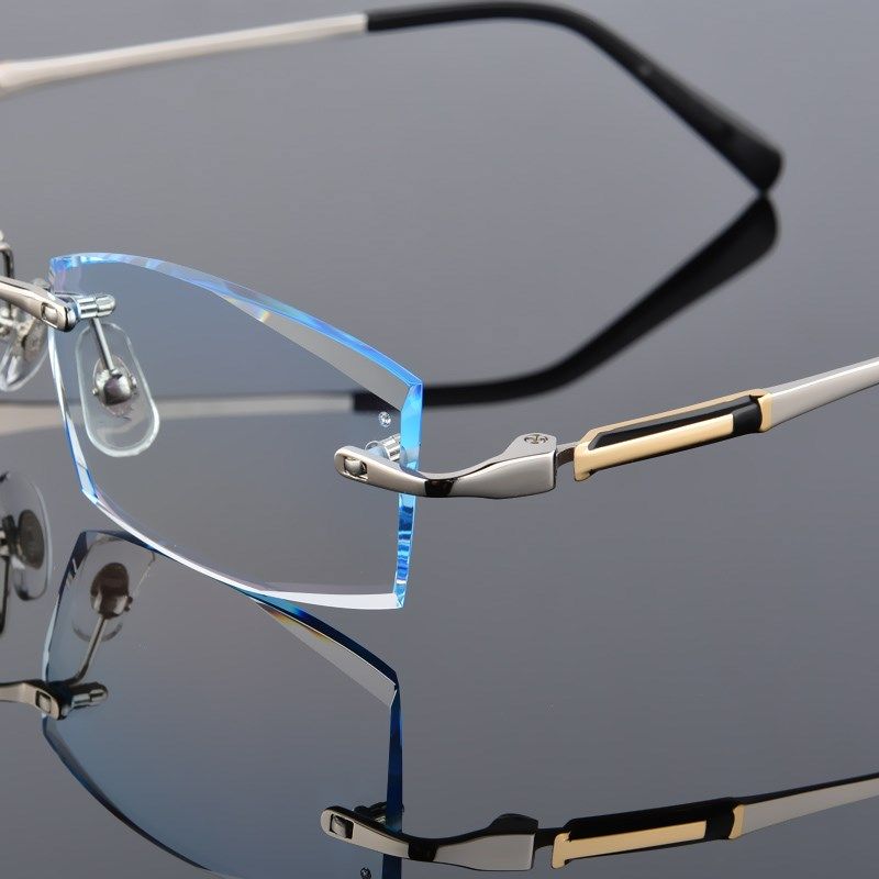 无框眼镜 男款 超轻纯钛变色平光大脸切边S商务成品近视眼镜