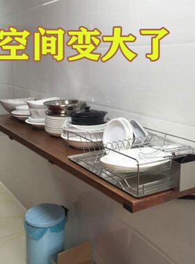 厨房微波炉架子置物架壁挂式40宽墙面隔板承重实木蒸烤箱收纳搁板