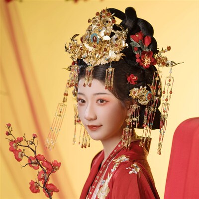 稷氏小筑 鸾凤2 汉服结婚头饰唐明制金色古风婚嫁发饰发冠发簪