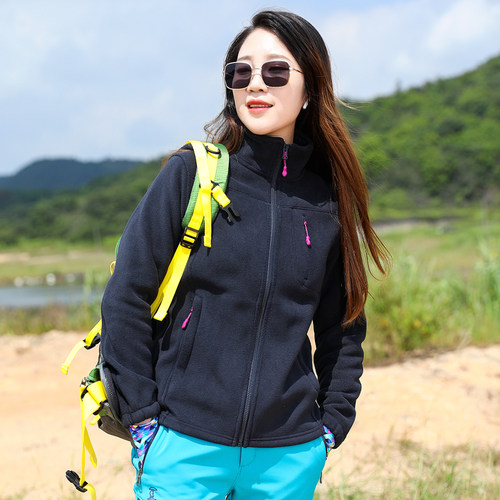 户外时尚抓绒衣女上衣摇粒绒外套B女单层厚款保暖透气登山徒步秋