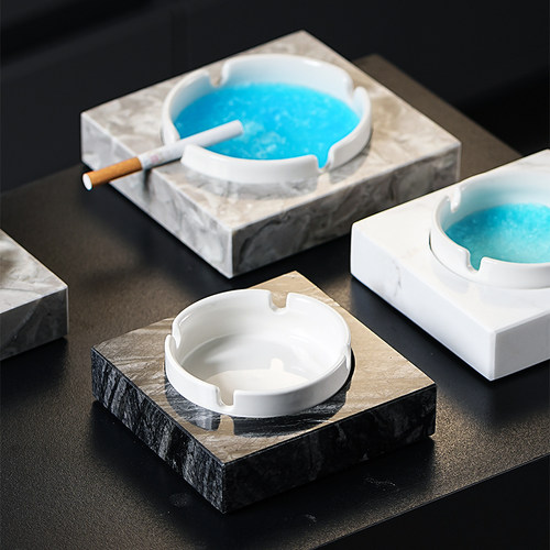 家用客厅高级感大理石烟灰缸配灭烟沙防灰商用酒店办公室可定制款