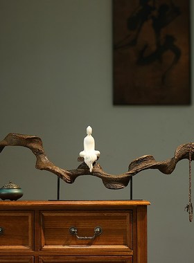 新中式禅意摆件树脂根雕茶室客厅玄关电视柜装饰品家居饰品工艺品