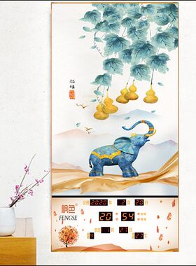 轻奢新竖版万年历玄关装饰画客厅挂表静音欧式电子钟创意数字日历