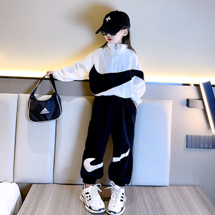 女童套装 2023新款 洋气外套儿童网红炸街运动服大童春秋季 酷帅 春装