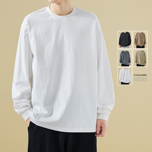 长袖 2023秋季 新款 260g重磅美式 T恤男纯棉宽松卫衣圆领内搭打底衫