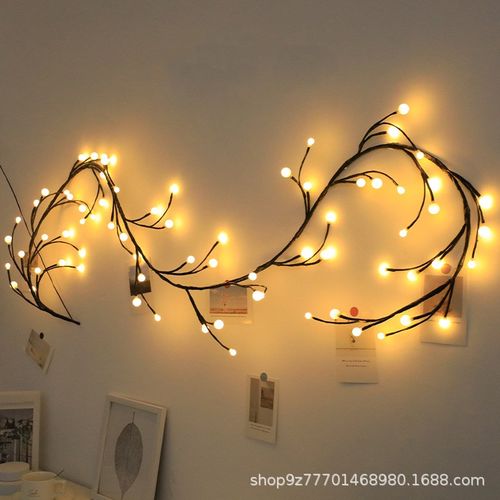 新款节日led树枝藤条灯串塑料z小圆球彩灯 网红装饰灯串布置造型