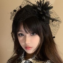 复古黑色网纱花朵小礼帽发夹赫本风旗袍配饰发饰留洋千金面纱头饰