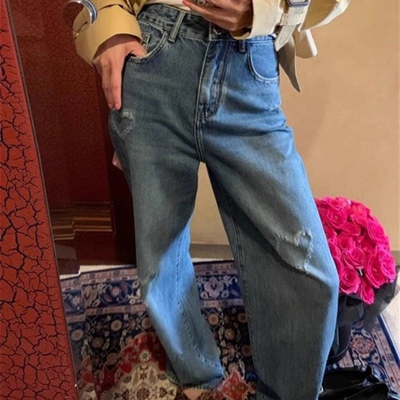 大碗plus定制大码女装微胖复古阔腿牛仔夏季高腰宽松显瘦遮挎长裤