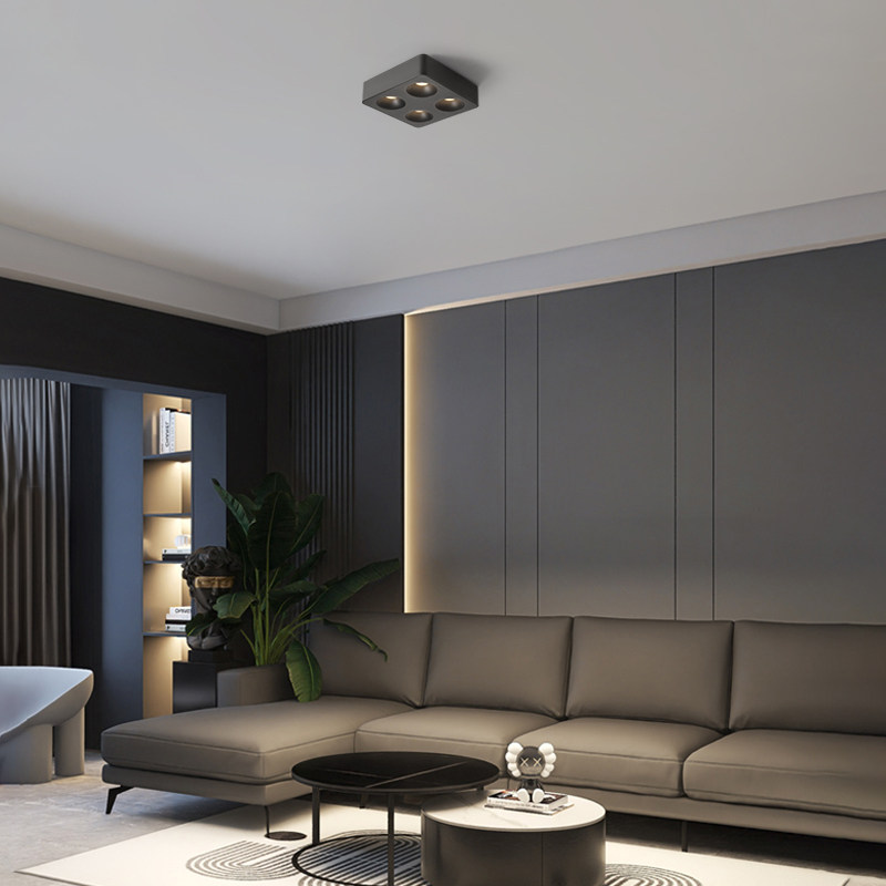 led明装射灯四头方形吸顶客厅无主灯斗胆灯防眩卧室智能超薄筒灯,家装灯饰光源,明装射灯,淘宝优惠券,粉丝福利购,淘宝优惠卷