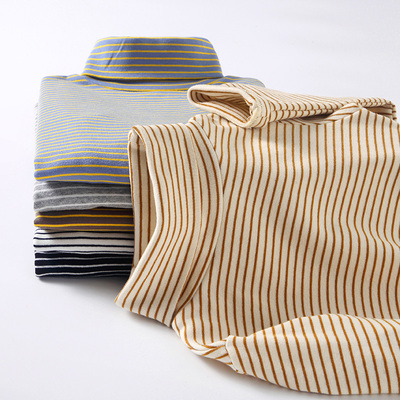 儿童高领打底衫秋冬2022新款纯棉条纹男童保暖上衣中大童女童内搭