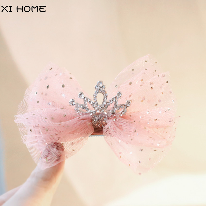 韩国立体皇冠蝴蝶结儿童发夹女童头饰宝宝发卡丸子头夹子顶夹边夹