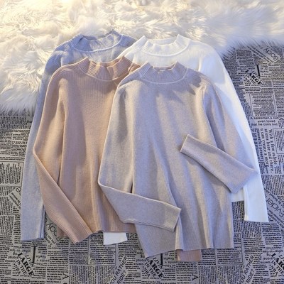 半高领毛衣女士打底衫秋冬季百搭修身加厚加绒长袖内搭针织衫上衣