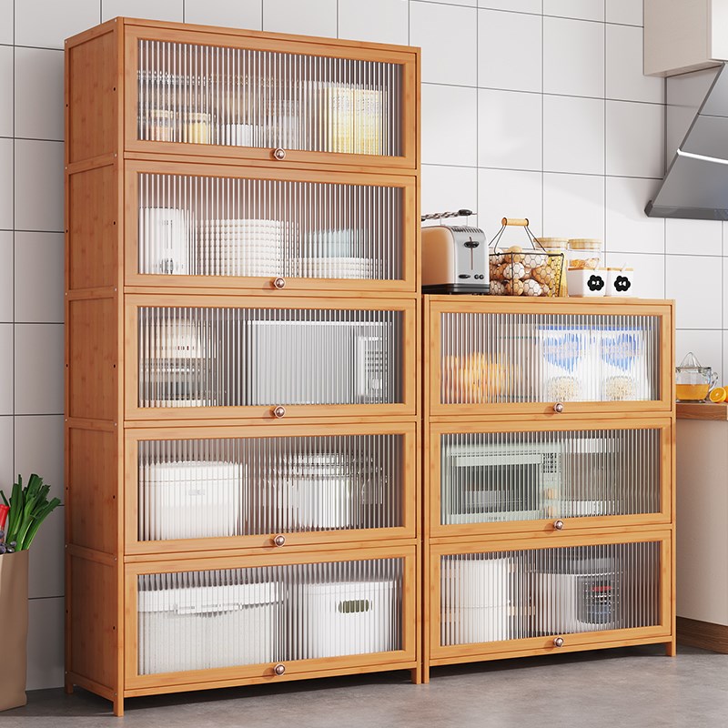厨房收纳柜储物柜子置物柜边柜碗柜碗盘微波炉多功能落地带门架子
