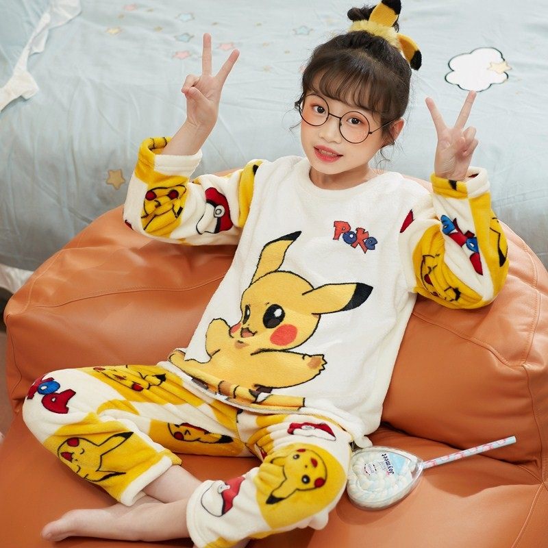 儿童珊瑚绒秋冬季女童睡衣加厚法兰绒中大童小女孩学生家居服冬款