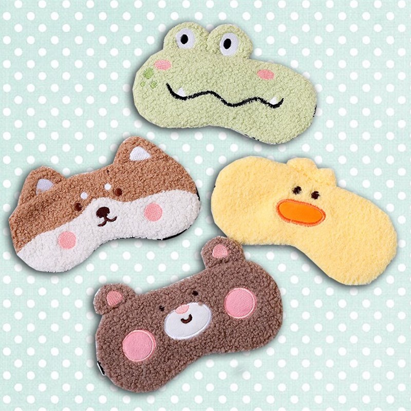 可爱毛绒绒动物儿童遮光眼罩睡眠专用热冰敷软fufu小萌卡通护眼罩