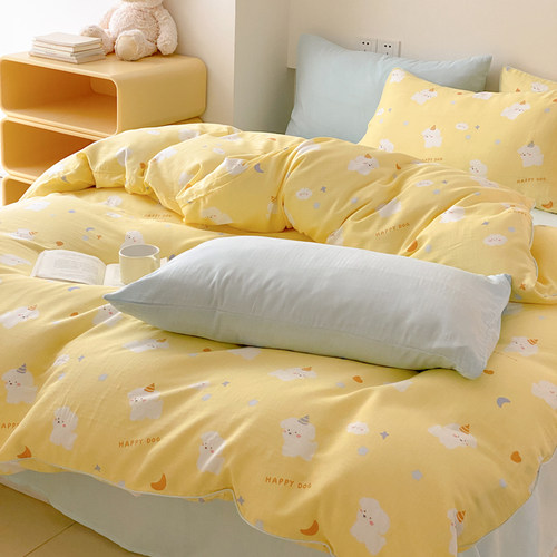 a类柔软裸睡纯棉双层纱三四件套婴幼儿童卡通床上用品纱布被套