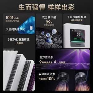 树新风T2空气净化器家用宠物数显除甲醛除菌吸烟除异味净化机
