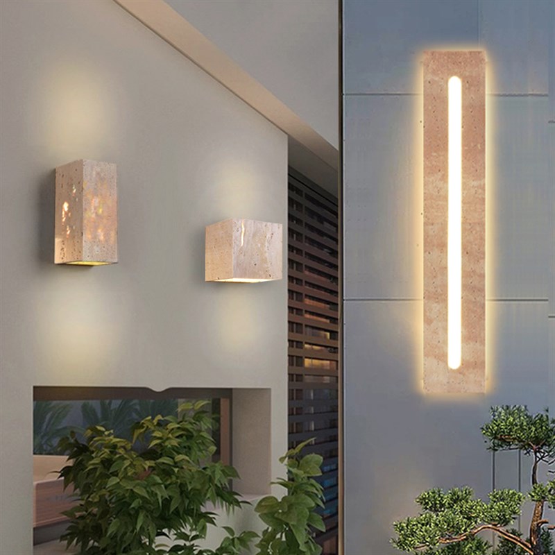 侘寂风民宿庭院别墅户外防水黄洞石壁灯餐厅阳台室外氛围墙壁灯具