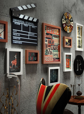 复古工业风照片墙创意相框组合酒吧餐厅网咖店铺复古墙面装饰摆件