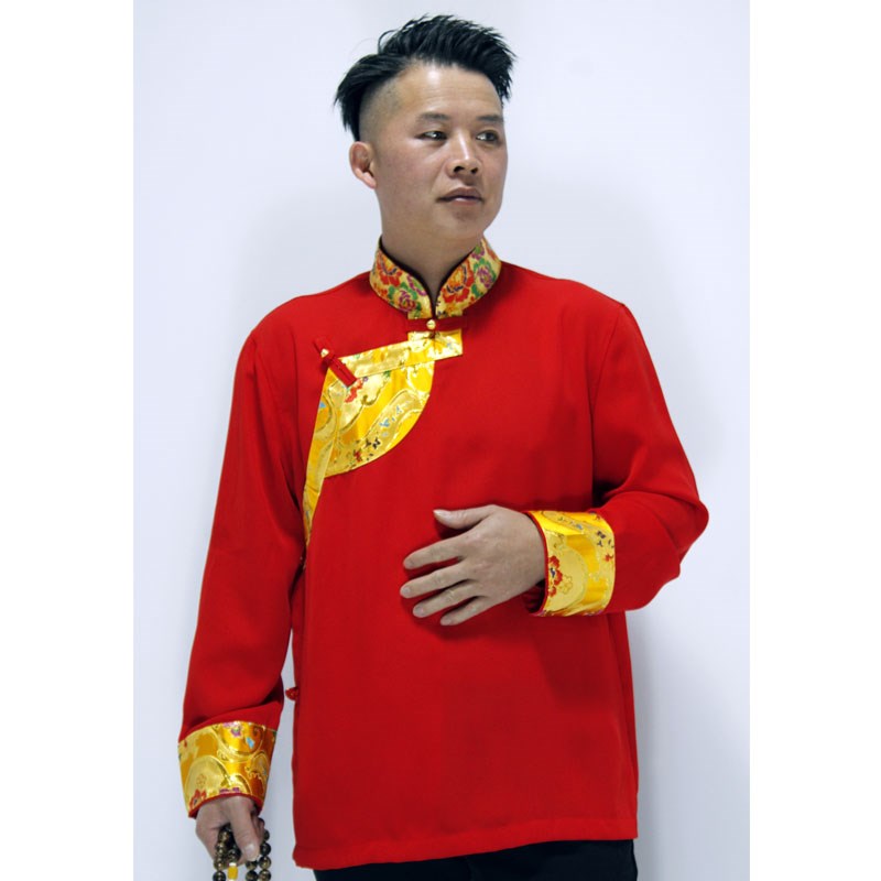 藏族白色衬衣男锅庄舞上衣表演服复古斜扣休闲日常生活装新款藏服