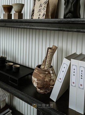 新中式样板间摆件书房书柜装饰品高级感茶室软装搭配组合茶具套装