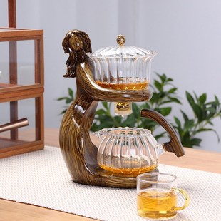 仕女自动茶具家用防烫懒人泡茶壶磁吸泡茶神器耐热玻璃冲茶器
