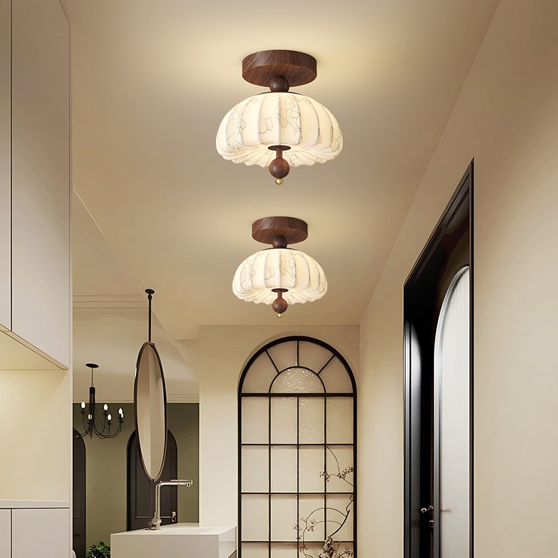 宋式美学布艺过道灯走廊灯中古玄关灯法式复古阳台灯新中式吸顶灯