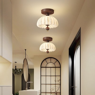 宋式美学布艺过道灯走廊灯中古玄关灯法式复古阳台灯新中式吸顶灯