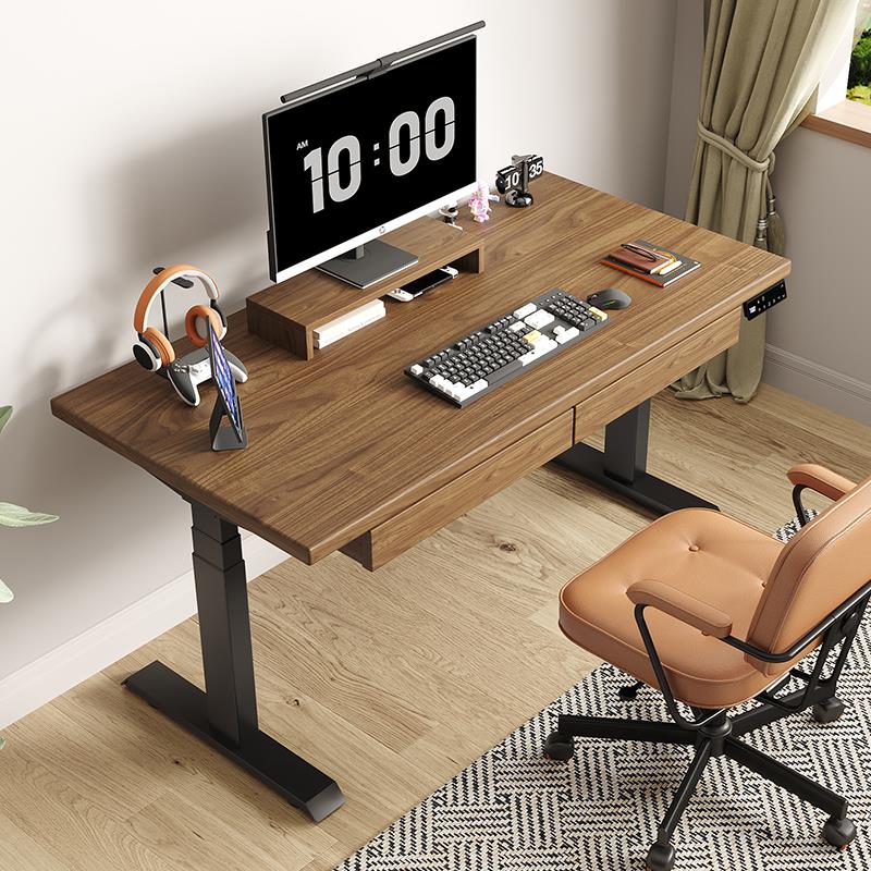实木电动升降桌书桌北美黑桃木电脑桌办公桌工作台学生桌桌子家用