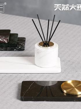 大理石香薰摆件托盘轻奢化妆室洗漱台放精致高端小首饰天然黄洞石