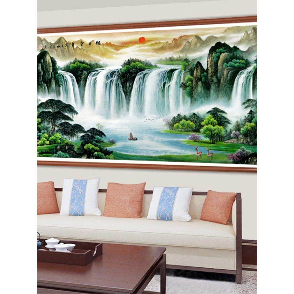 钻石画满钻新款旭日东升贴钻十字绣客厅山水画风水靠山风景砖石秀