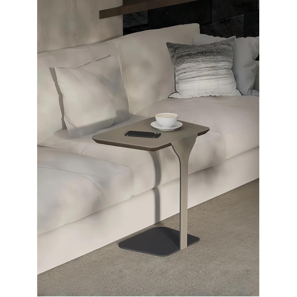 意式轻奢马鞍皮边几创意不锈钢小茶几简约高级角几移动方形小桌子