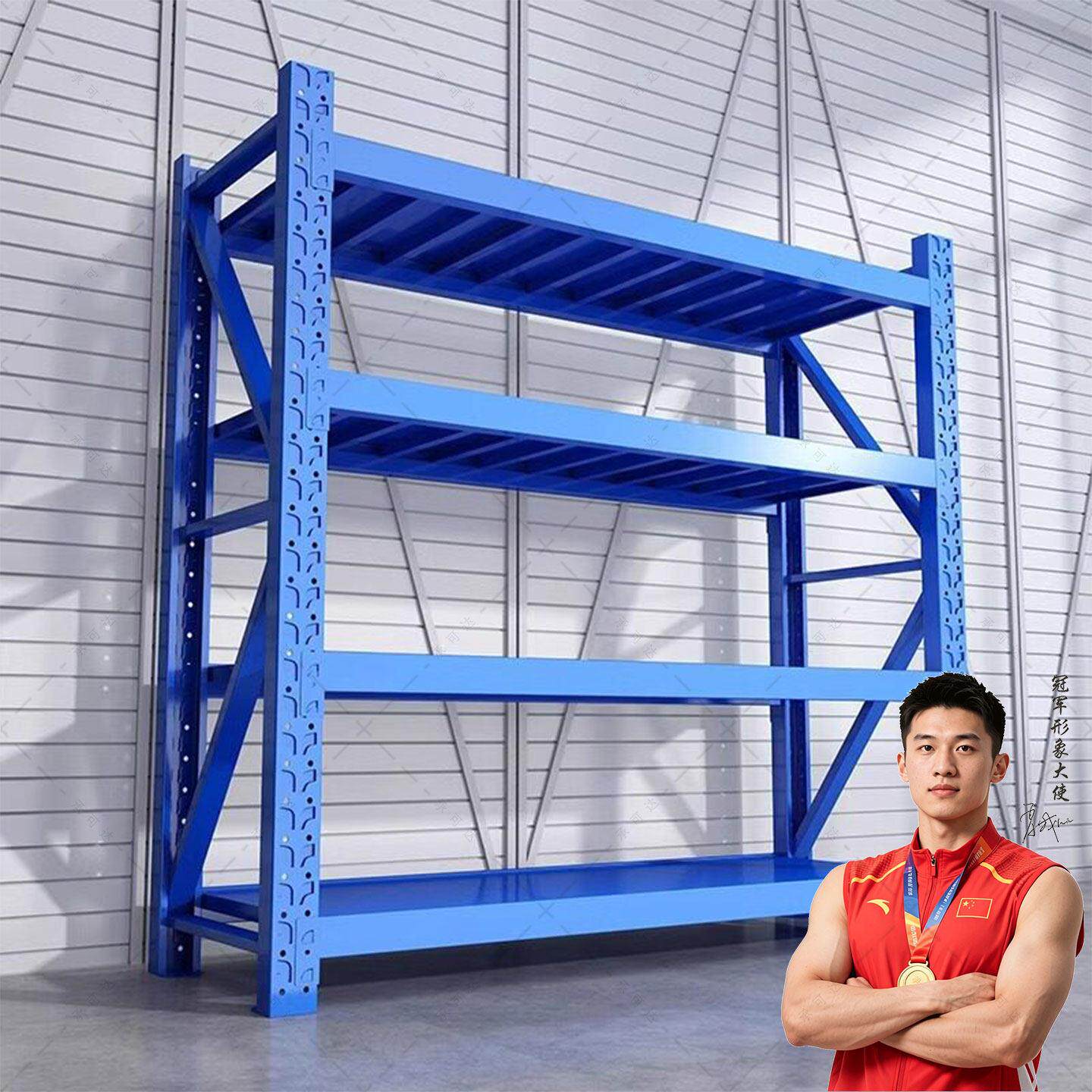 仓库货架仓储置物架蓝色重型货架超强承重超市快递铁架多层货物架