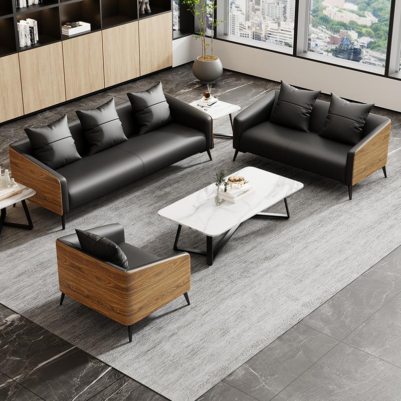 办公沙发茶几组合小型商务简约现代接待会客办公室休息区小沙发皮