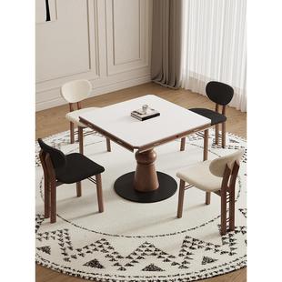 德利丰实木板岩餐桌可折叠家居法式中世纪风格餐桌方形小公寓全餐