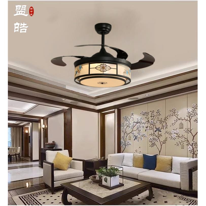 饭厅风扇吊灯新中式家用隐形吊扇灯中国风卧室客厅灯具带风扇吊灯