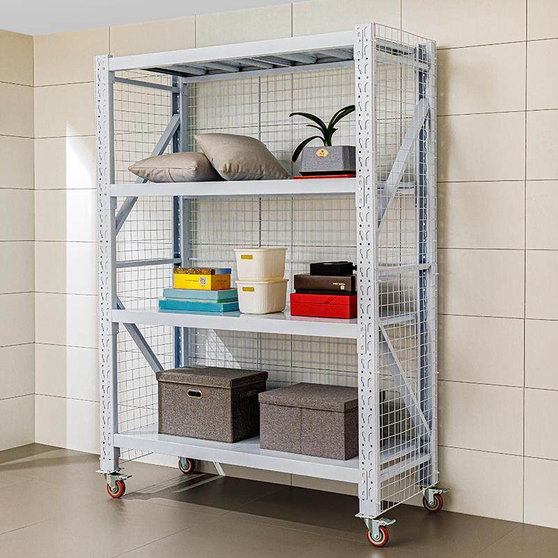 仓储货架置物架带侧网三面围网货架带轮子可移动周转货架铁丝网架