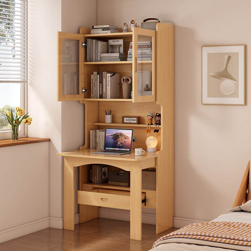 全实木儿童折叠书桌书架一体卧室床头书柜组合学习桌原木风小户型