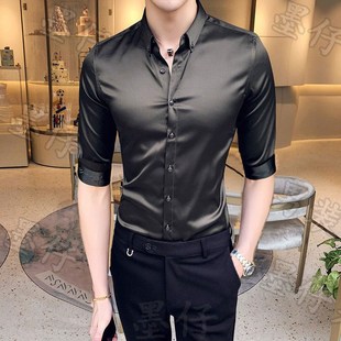 衬衫 英伦免烫中袖 男修身 刺绣大码 男上衣潮 2024夏季 衬衣短袖 新款