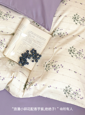 韩式经典紫色f小碎花纯棉全棉被套三四件套学生宿舍床单被罩1.8m