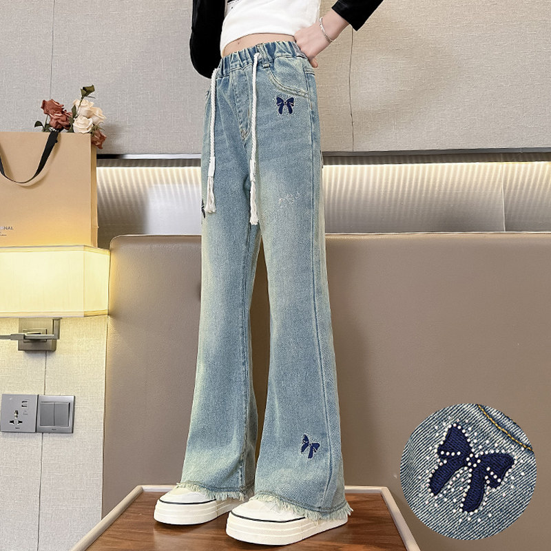 女童微喇叭裤春秋季2024新款韩版儿童大童弹力牛仔裤女网红裤子夏图片