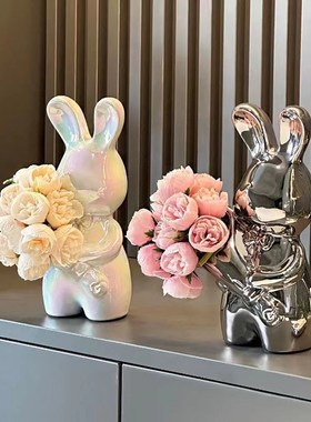 创意艺术手捧兔花瓶高级感插花瓶摆件客厅插花桌面装饰品乔迁礼物