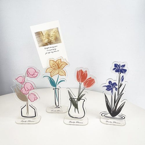 亚克力彩色水墨花朵黑白线条桌面立牌展示便签夹卡通装饰摆件小礼