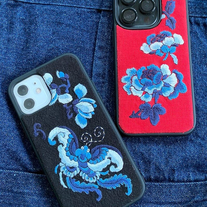 蝶舞闹春手工DIY中国传统欧式亚麻棉布刺M绣材料包手机壳绣花套件