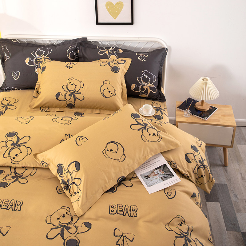 柔软细腻80支纯棉卡通熊磨毛四件套全棉儿童被套床单单X件1.8床品