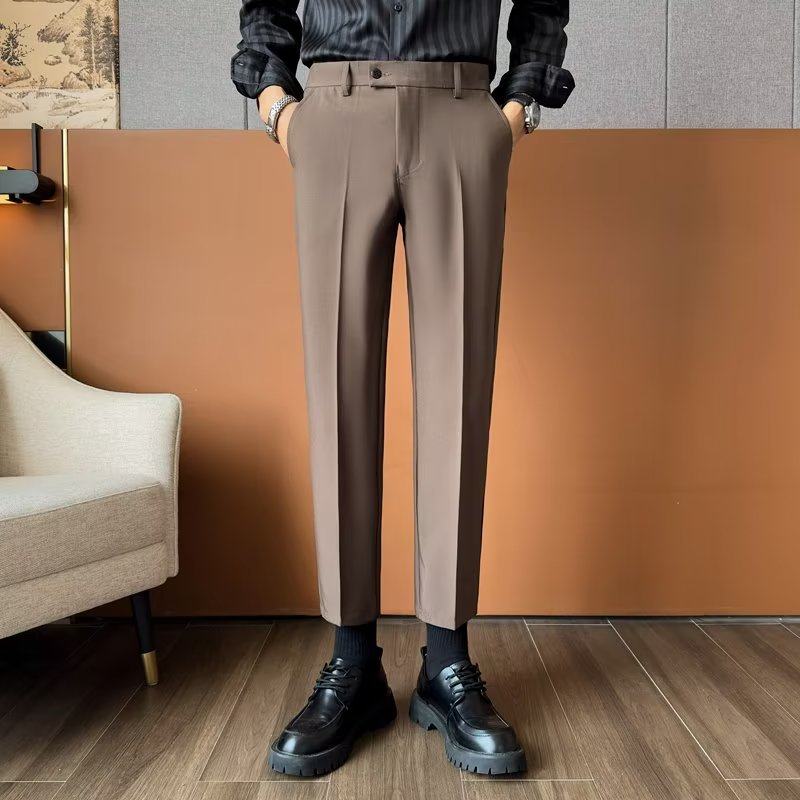 裤子男西裤休闲九分烟管裤垂感修身直筒裤弹力韩版抗皱免熨烫西装